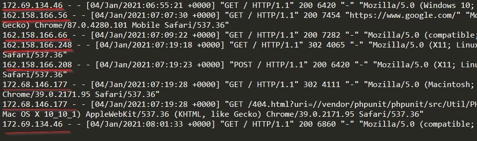 cloudflare internal ip address logged in apache