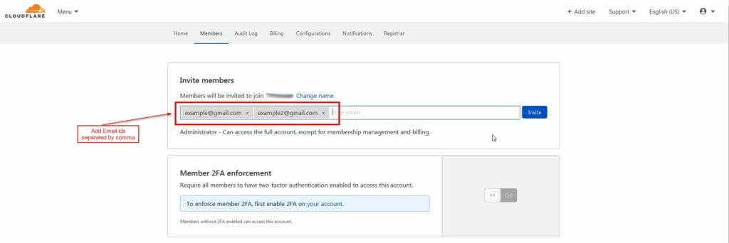 Cloudflare add multiple users by inviting multiple email ids in the invite box.