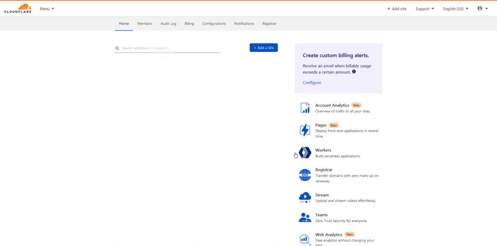 Cloudflare dashboard