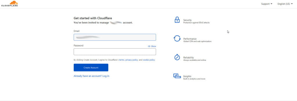 Cloudflare invitation email link click login screen