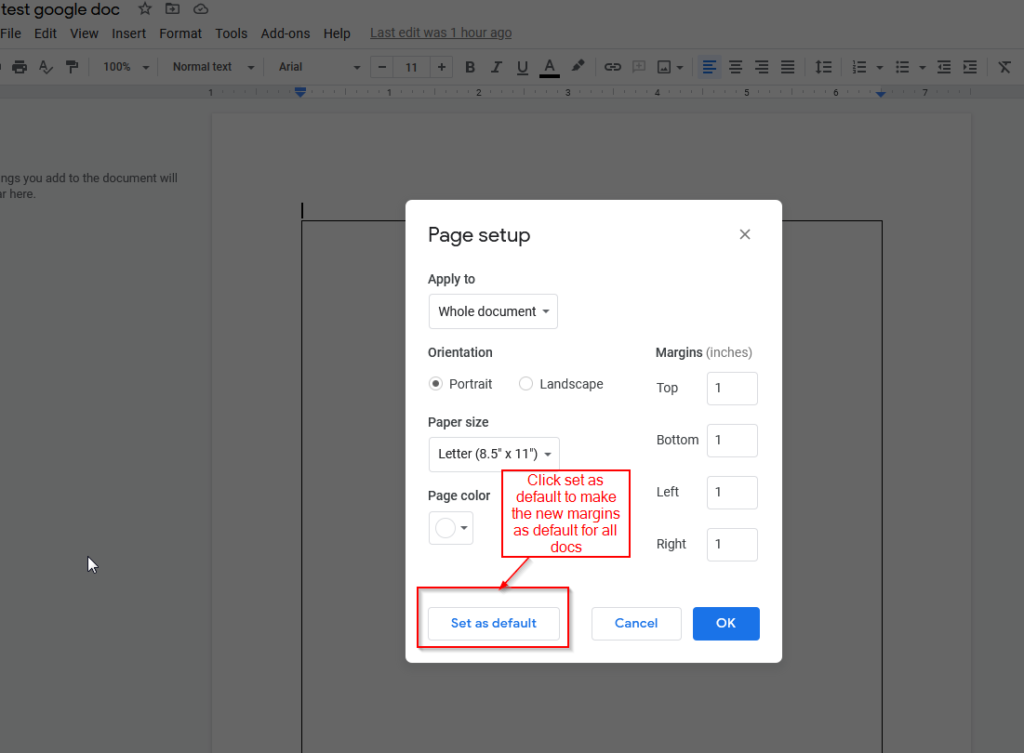 set page margin as default google doc margin