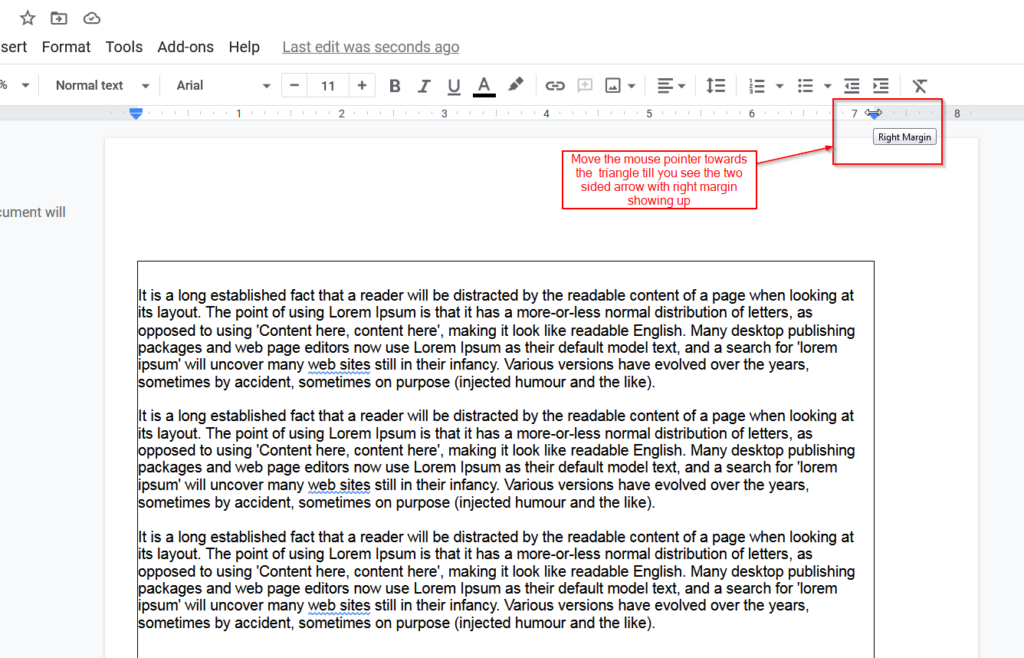 google docs changing right margins