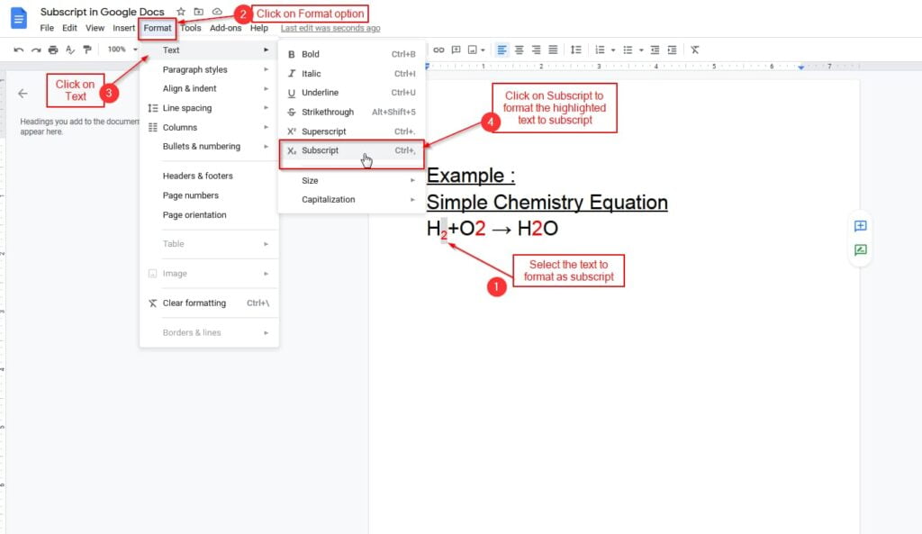 how to add subscript in google docs step-by-step