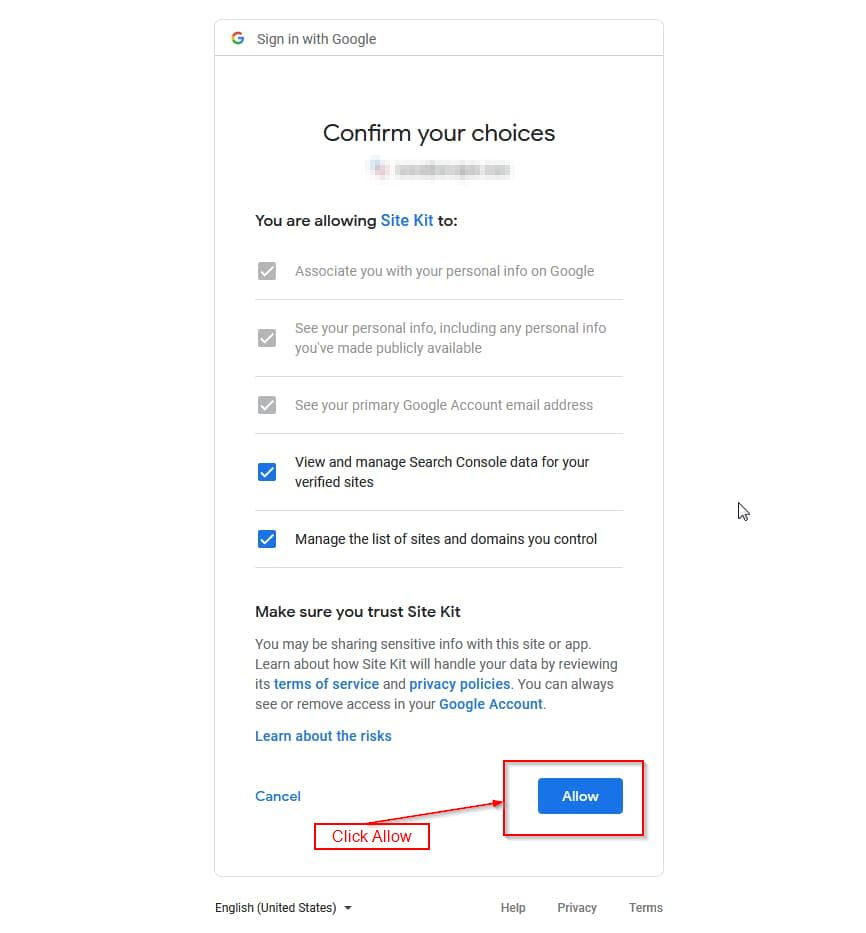 list of permissions required by google site kit