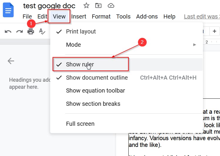 enable or disable ruler in google docs