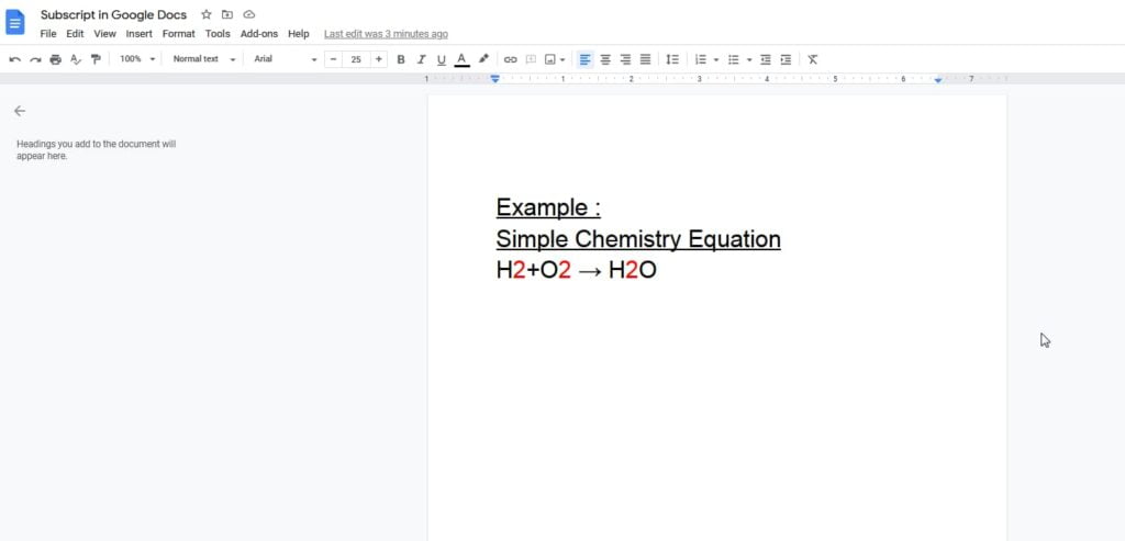 subscript in google docs