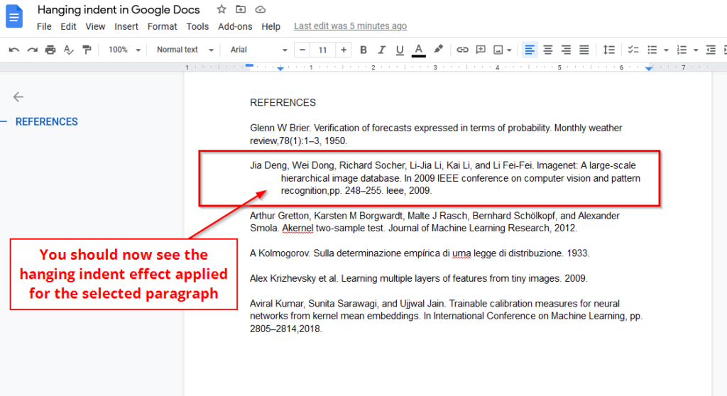 Manual hanging indent effect in Google Docs