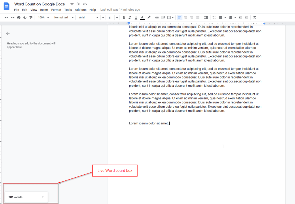 live word count google docs display