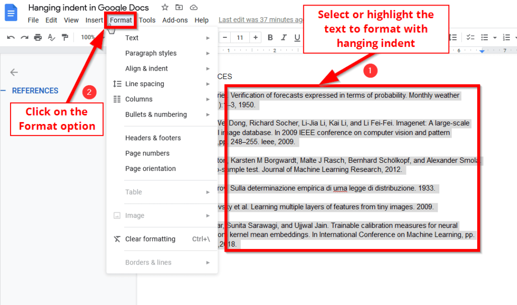 hanging indent google docs sources