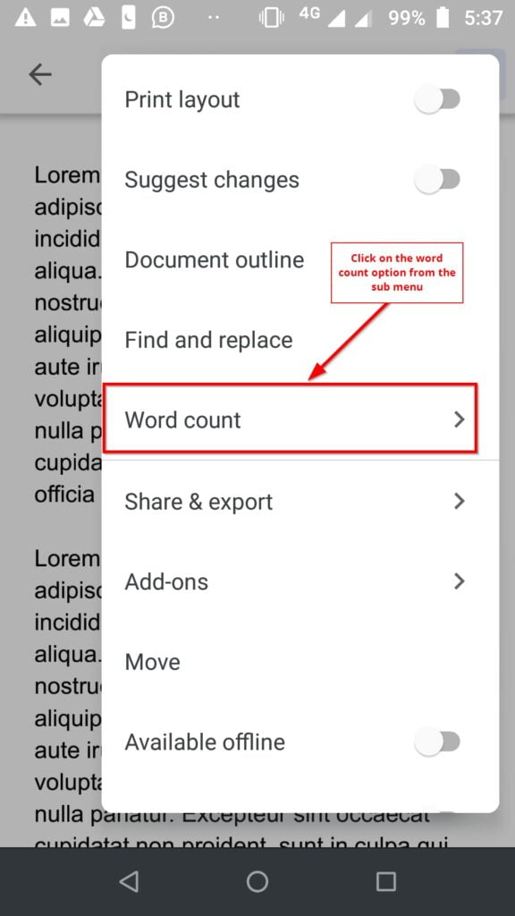 select word count option in google docs