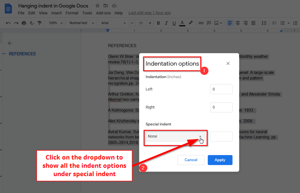 special indent options in google docs