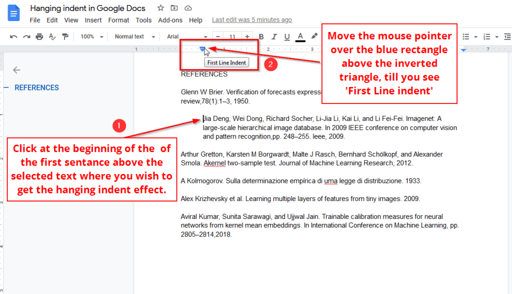 User first line indent from the ruler to create hanging indent